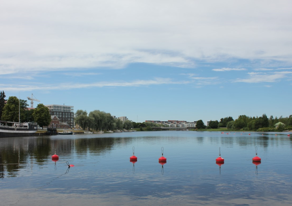 Kuvituskuva. Kuvassa aukeaa Kokemäenjoki. Vasemmalla on vene ja Karhukorttelin kerrostalo keskellä horisontissa näkyy Karjarannan kerrostaloja